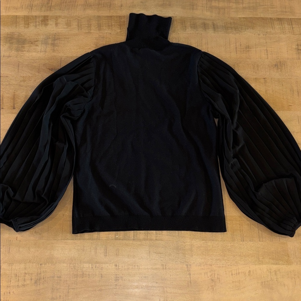 White House Black Market Textured Turtleneck Sweater Lantern Sleeves XL Black - Picture 6 of 6